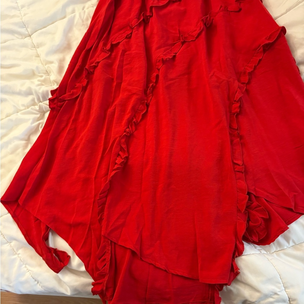 Red Ruffled Maxi Skirt - Picture 3 of 6